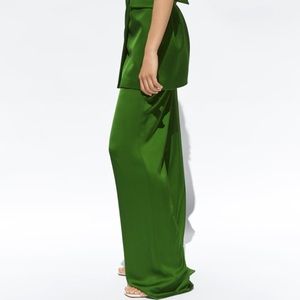 NWT Zara Green Wide Leg Silky Pants
